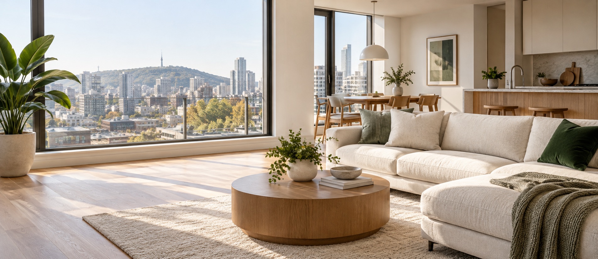 Espace résidentiel moderne, propre et lumineux avec vue sur Montréal